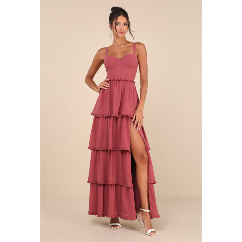 Lulus Sophisticated Occasion Rusty Rose Bustier Lace-up Maxi Dress Pink